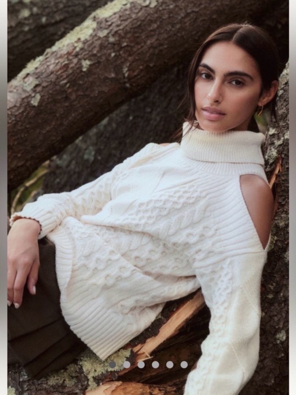 Anthropologie Cream Cable-Knit Cold-Shoulder Turtleneck Sweater, XS Coastal Boho - Picture 1 of 7